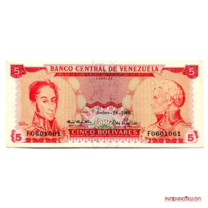 BILLETE DE 5BS DE SEPTIEMBRE-24-1968 SERIE F7