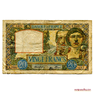 IMPONENTE BILLETE DE 20 FRANCOS FRANCESES DE 1940