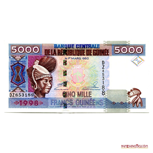 ESPECTACULAR BILLETE DE 5.000FRANCS DE GUINEA DE 1998 EN ALTO GRADO DE CONSERVACIÓN