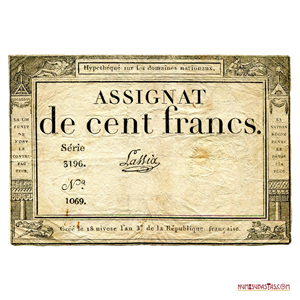 ASIGNADO DE 100 FRANCOS REVOLUCIONARIOS FRANCESES DEL AÑO 1795
