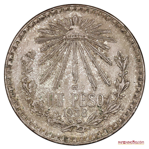 ATRACTIVO PESO MEXICANO DE PLATA DEL AÑO 1938