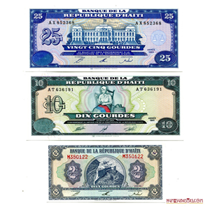 LOTE DE TRES HERMOSOS BILLETES HAITIANOS EN ALTO GRADO DE CONSERVACIÓN