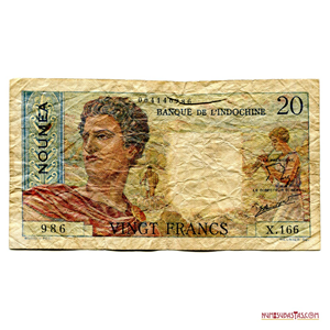 ESCASO BILLETE COLONIAL DE 20 FRANCOS DE 1954 DE NOUMEA, NUEVA CALEDONIA