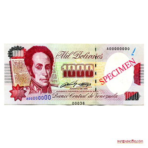 SPECIMEN DE 1.000BS CONMEMORATIVO DE LOS 180 AÑOS DE LA FIRMA DEL ACTA DE INDEPENDENCIA