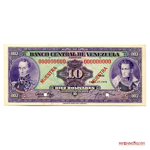 MUESTRA DEL BILLETE DE 10 BOLÍVARES DE ENERO-27-1976