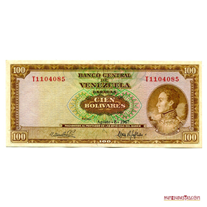 BILLETE DE 100BS DE AGOSTO-8-1967 SERIE T7