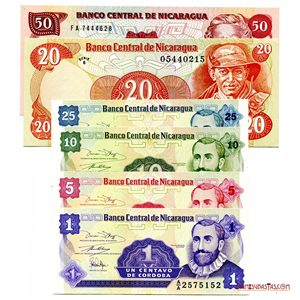 LOTE DE 6 BILLETES DE NICARAGUA EN ALTO GRADO DE CONSERVACIÓN