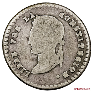 ESCASO SOL ACUÑADO EN LA PAZ EN 1855 CON EL BUSTO DEL LIBERTADOR