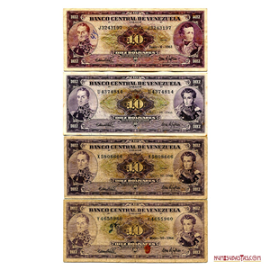 LOTE DE 4 BILLETES DE 10BS 1961 J7, 1966 U7, 1966 X7 Y 1966 Y7