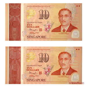 PAREJA DE POLÍMEROS CONMEMORATIVOS: 10$ DE SINGAPUR 2018 CON REVERSOS DIFERENTES