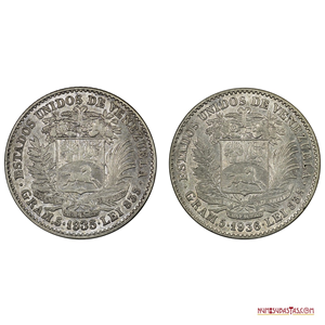 PAREJA DE BOLÍVARES DE PLATA DE 1935 Y 1936 EN BUEN GRADO DE CONSERVACIÓN