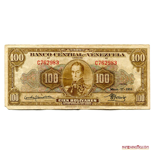 BILLETE DE 100BS DE MAYO-17-1951 SERIE C6