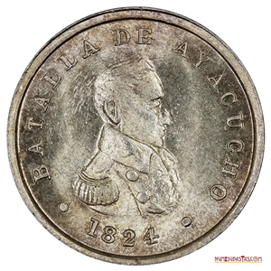ÓBOLO PATRIÓTICO EN PLATA DEL CENTENARIO DE AYACUCHO 1924 CON EL BUSTO DE BOLÍVAR