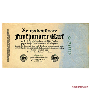 BILLETE DE 500 MARCOS ALEMANES DE 1922 EN ALTO GRADO DE CONSERVACIÓN