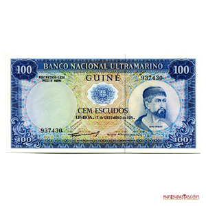 HERMOSO BILLETE COLONIAL DE 100 ESCUDOS DE GUINEA 1971