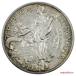 GRAN MONEDA DE PLATA DE 1 BALBOA DE 1934