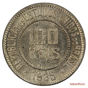 100 REIS BRASILEÑOS DE 1935 EN ALTO GRADO DE CONSERVACIÓN, ESCASA ASÍ