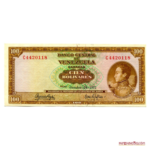 BILLETE DE 100BS DE OCTUBRE – 24 – 1972 C7 EN ALTO GRADO DE CONSERVACIÓN