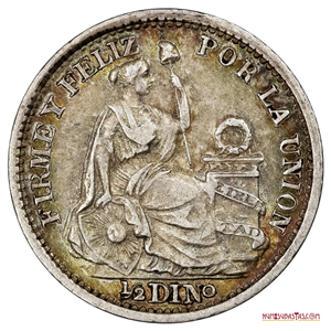 BELLA PIEZA DE ½ DINERO DE PERÚ DEL AÑO 1897