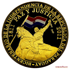 MONEDA PROOF ESMALTADA 100 GUARANIES BICENTENARIO INDEPENDENCIA