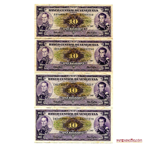 LOTE DE 4 BILLETES DE 10BS 1967 SERIES A7, B7, C7 Y D7