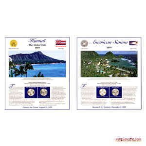 ¼$ DE HAWAII Y AMERICAN SAMOA EN PRESENTACIÓN CON ESTAMPILLAS, CECAS FILADELFIA Y DENVER
