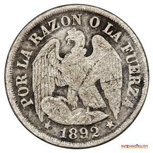 MONEDA DE PLATA DE 1/10 DE PESO CHILENO DEL AÑO 1892