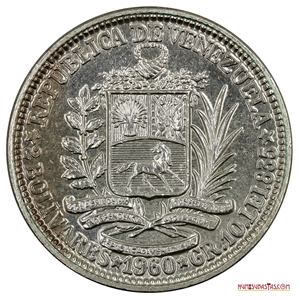 2BS DE PLATA DE 1960, ESCASA VARIANTE LETRAS GRUESAS