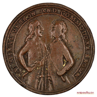 MEDALLA DEL ALMIRANTE VERNON Y EL COMODORO BROWN, TOMO DE PORTO BELLO, 1739. MUY ESCASO TIPO