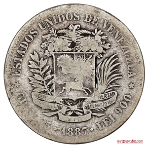 FUERTE DE PLATA O MONEDA DE 5BS DEL AÑO 1887