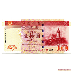 10 PATACAS DEL BANCO DE CHINA EN MACAU, 2003