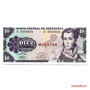 MUESTRA DEL BILLETE DE 10 BS DE OCTUBRE-6-1981