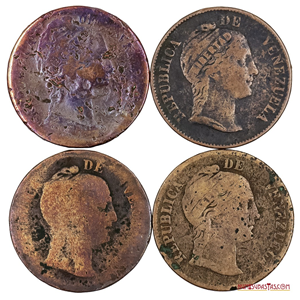 LOTE DE CENTAVOS MONAGUEROS 1858 INCUSA, 1858 RELIEVE, 1862 Y 1863