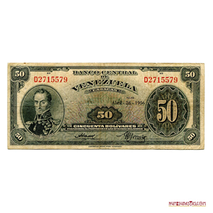 BILLETE DE 50BS. DE ABRIL-26-1956, SERIE D7