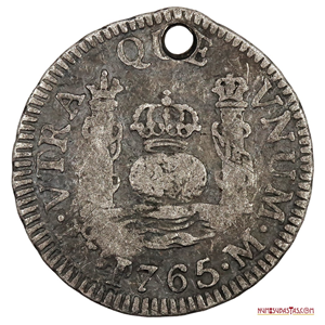 REAL COLUMNARIO ACUÑADO EN MÉXICO EN EL AÑO 1765 M