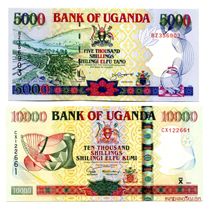 BILLETES DE UGANDA DE 10.000 Y 5.000 SHILLINGS EN ALTO GRADO DE CONSERVACIÓN