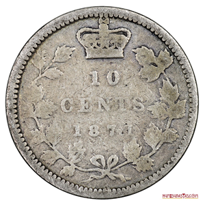 ESCASA MONEDA DE 10 CENT DE CANADÁ DEL AÑO 1871