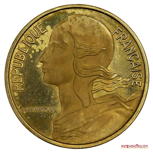 PIEDFORT DOBLE GROSOR DEL 5 CENTIMES FRANCÉS DEL AÑO 1971