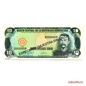 ESPECIMEN DE 10 PESOS DOMINICANOS DEL AÑO 1998