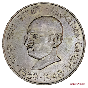 10 RUPIAS DE PLATA CONMEMORATIVAS DEL CENTENARIO DEL NATALICIO DE GANDHI, ESCASA