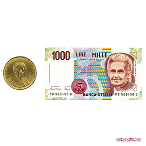 MONEDA DE 200LIRAS 1980 Y BILLETE DE 1.000 LIRAS 1990 EN HOMENAJE A MARIA MONTESSORI