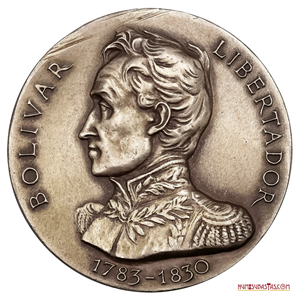 HERMOSA Y RARA MEDALLA ITALIANA DEL CENTENARIO DE LA MUERTE DEL LIBERTADOR EN
PLATA
