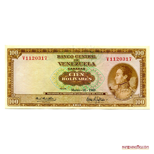 BILLETE DE 100BS DE MARZO-18-1969 V7 EN ALTO GRADO DE CONSERVACIÓN