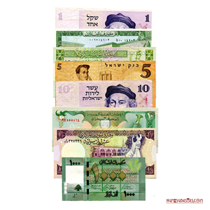 LOTE DE 8 BILLETES DE SIRIA, LÍBANO E ISRAEL, LA MAYORÍA EN ALTO GRADO DE CONSERVACIÓN