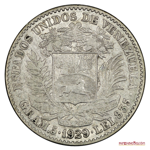 BOLÍVAR DE PLATA ACUÑADO EN EL AÑO 1929 EN BUEN GRADO