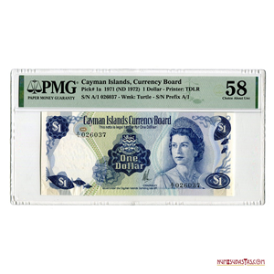 BILLETE ENCAPSULADO DE 1$ DE LAS ISLAS CAIMÁN, PMG CH AU 58
