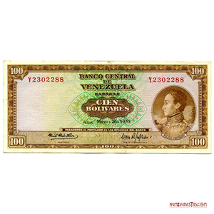 BILLETE DE 100BS DE MAYO-26-1970, SERIE Y7