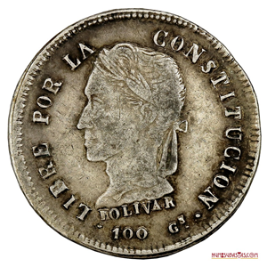 2 SOLES DE PLATA DE 1863 CON EL BUSTO DEL LIBERTADOR SIMÓN BOLÍVAR