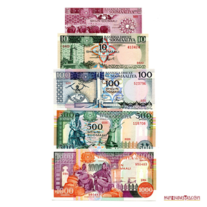 LOTE DE 5 HERMOSOS BILLETES SOMALÍES CON EXCELENTE DISEÑO
