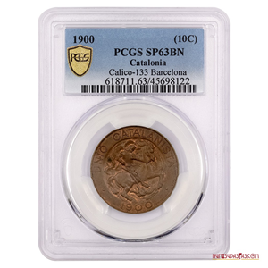 HERMOSOS 10CTS DE LA UNIÓN CATALANISTA 1900. NGC SPECIMEN 63